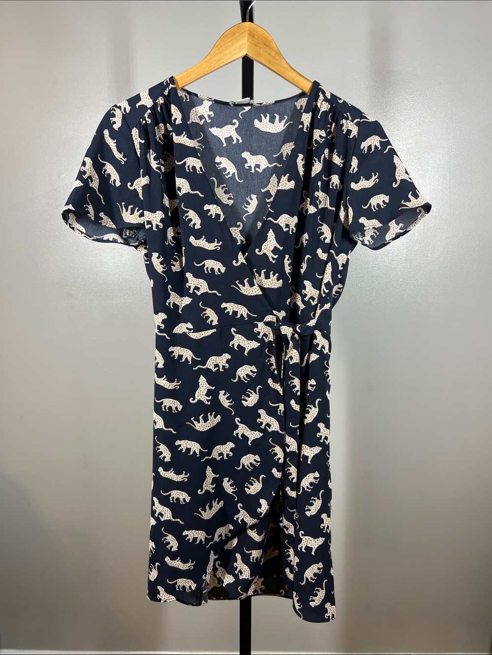 J. Crew Navy Wrap Dress with Cream Animal Print